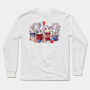 4th of July Coffee Lover Patriotic Ice Cream Red And Blue Long Sleeve T-Shirt